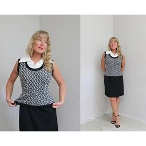 1960's Vintage Houndstooth Sleeveless Peplum Sheath Midi Dress ~ Women's MD LG